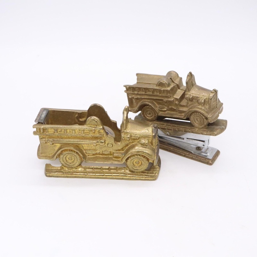 MSR Imports 4.5" Brass Firetruck Desk Stapler & Tape Dispenser Vintage 1993